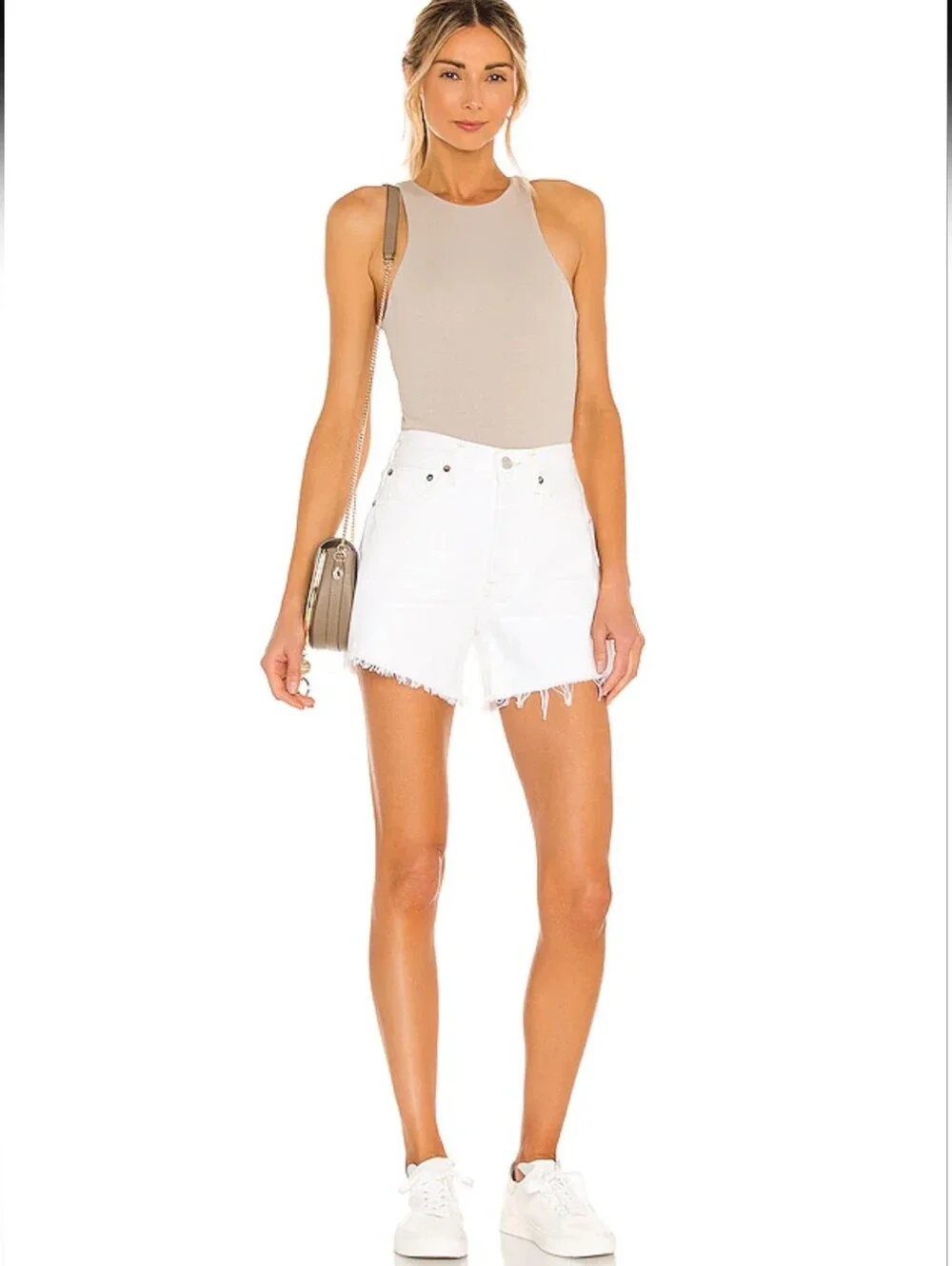 Agolde Parker Long Cut Off Shorts White Size 31